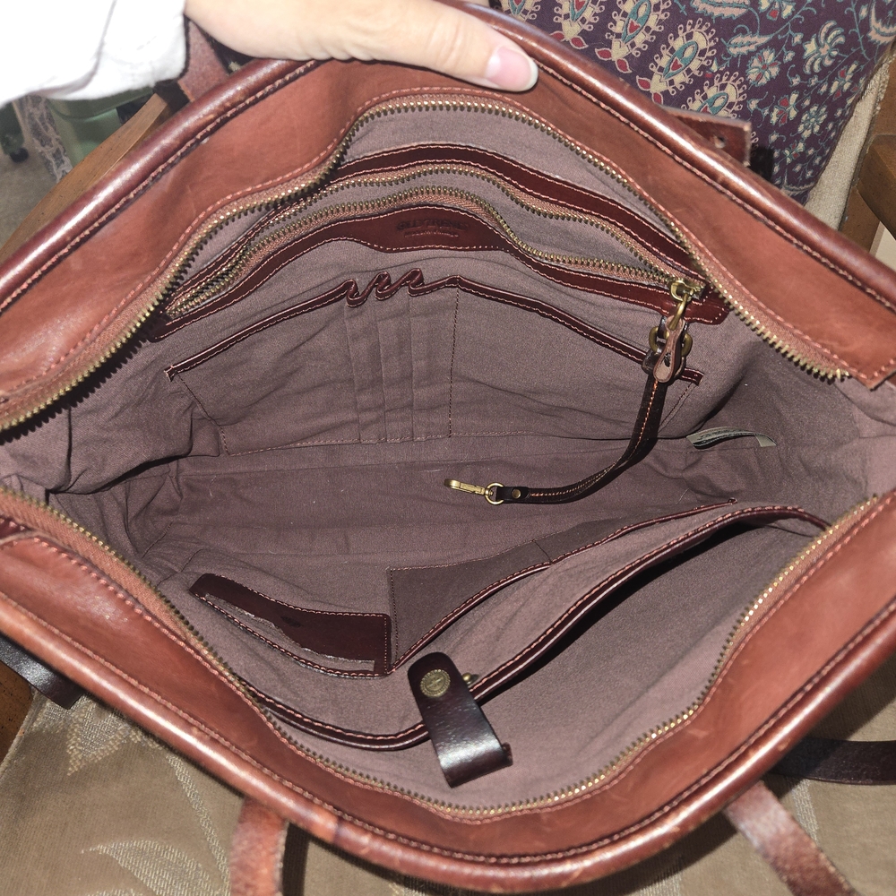Old Trend Brown Leather Prism Tote With Missing Stud Rivet GUC - Picture 13 of 16